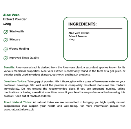 Natural Pure & Premium Aloe Vera Extract Powder 100g | £19.99 | Natural Powder Supplements Natural Thrive Natural Thrive