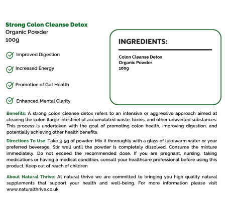 Natural Pure & Premium Strong Colon Cleanse Detox Powder 100g | £14.99 | Natural Powder Supplements Natural Thrive Natural Thrive